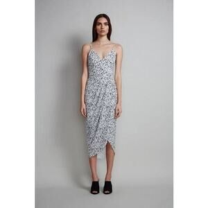 Shona Joy Berlin Cocktail Draped Midi Dress White & Black Speckled Size 4